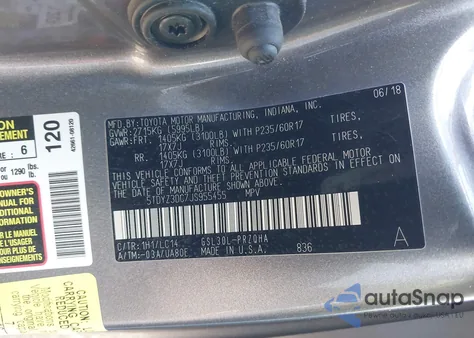 2018 Toyota Sienna Xle Premium 8 Passenger z USA, uszkodzony, nr VIN 5TDYZ3DC7JS955455